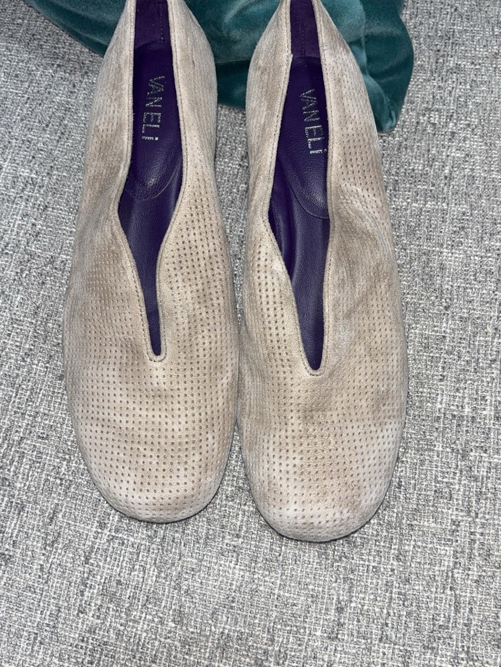 Vaneli Taupe Perforated Suede Slip-On Loafers